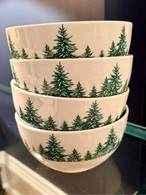 Brand New Royal Norfolk Ceramic Bowls with Green Pine Forest Motif - Set of 4